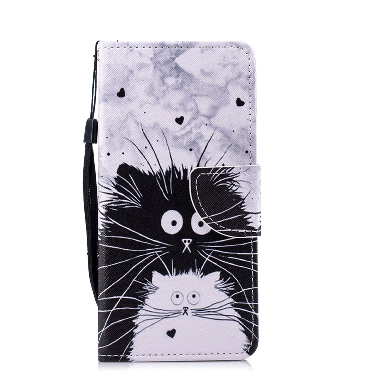 Pattern Printing PU Leather Protection Cell Phone Cover for Xiaomi Mi A2 / Mi 6X - Black and White Cats-1