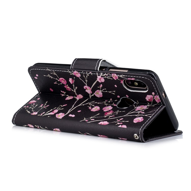 Pattern Printing Wallet Leather Phone Case for Xiaomi Mi 6X / Mi A2 - Pink Flowers-5