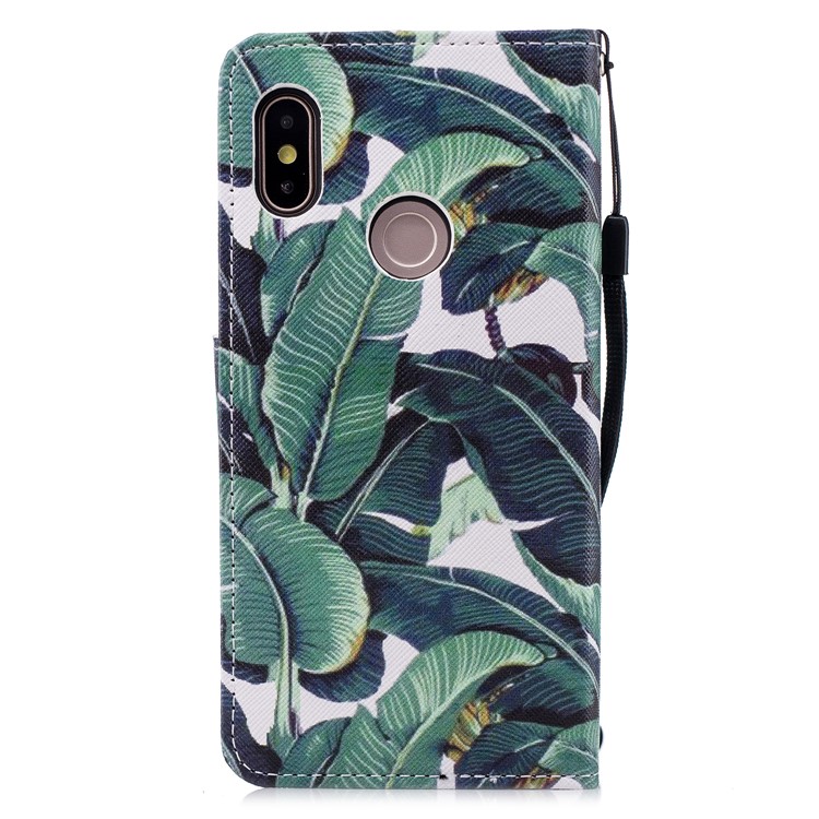 Pattern Printing Stand Wallet Leather Mobile Phone Cover for Xiaomi Mi 6X / Mi A2 - Leaf Pattern-2