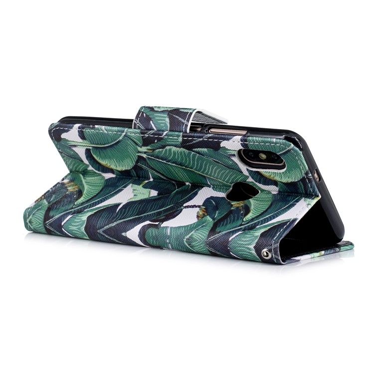 Pattern Printing Stand Wallet Leather Mobile Phone Cover for Xiaomi Mi 6X / Mi A2 - Leaf Pattern-5