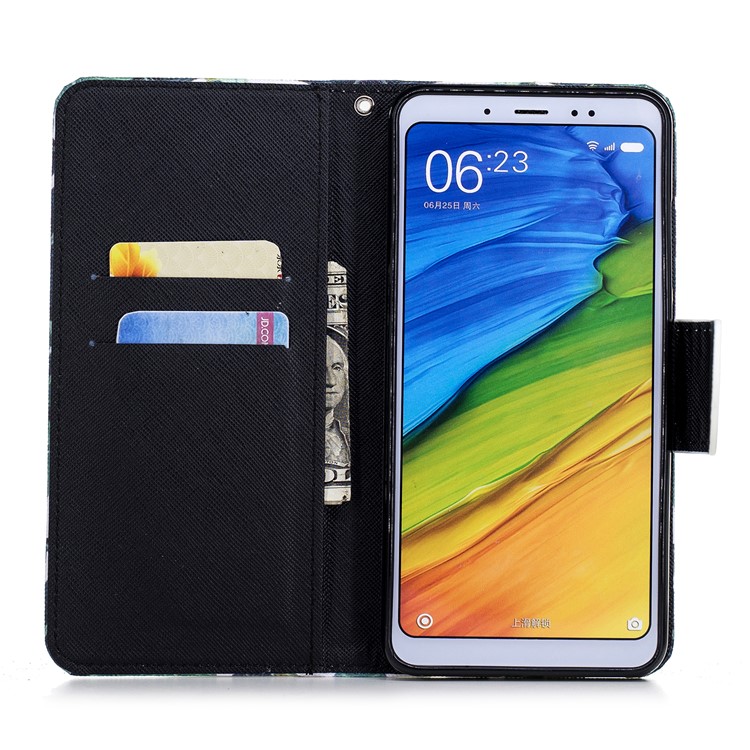 Pattern Printing Stand Wallet Leather Mobile Phone Cover for Xiaomi Mi 6X / Mi A2 - Leaf Pattern-7