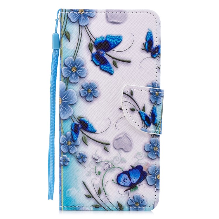 Pattern Printing PU Leather Wallet Cover for Xiaomi Mi 6X / Mi A2 - Blue Flowers-1