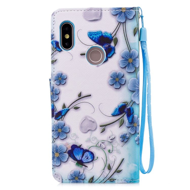 Pattern Printing PU Leather Wallet Cover for Xiaomi Mi 6X / Mi A2 - Blue Flowers-2