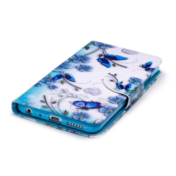 Pattern Printing PU Leather Wallet Cover for Xiaomi Mi 6X / Mi A2 - Blue Flowers-3