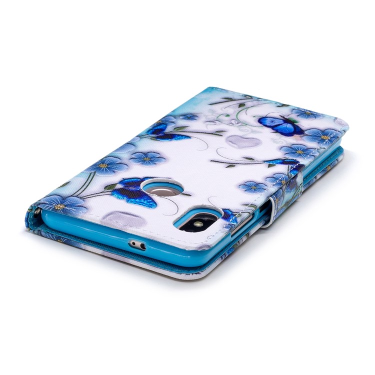 Pattern Printing PU Leather Wallet Cover for Xiaomi Mi 6X / Mi A2 - Blue Flowers-4