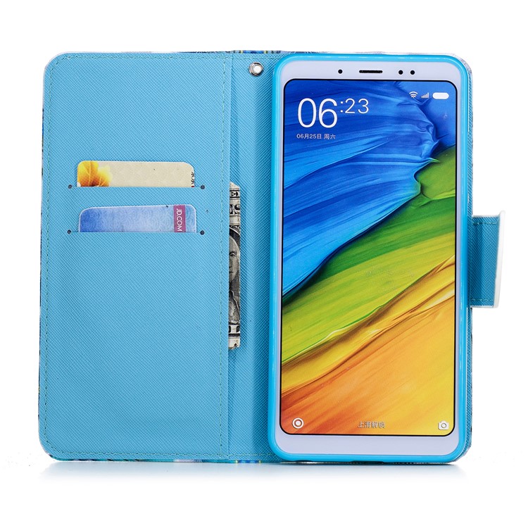 Pattern Printing PU Leather Wallet Cover for Xiaomi Mi 6X / Mi A2 - Blue Flowers-8