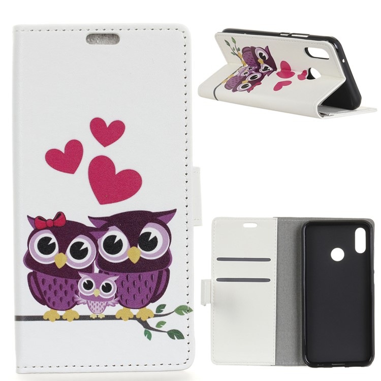 Pattern Printing Wallet Leather Mobile Casing for Xiaomi Mi 7 - Owl Family-1