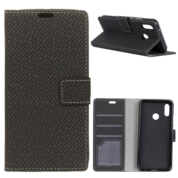 Woven Texture Wallet Magnetic Leather Mobile Casing for Xiaomi Mi 7 - Black-1