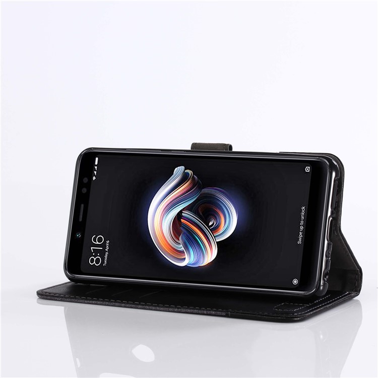 Muxma PU in Pelle in Cuoio Spiccing Wallet Stand Custodia Per Xiaomi Redmi Note 5 Pro (doppia Fotocamera) / Redmi Note 5 (cina) - Nero