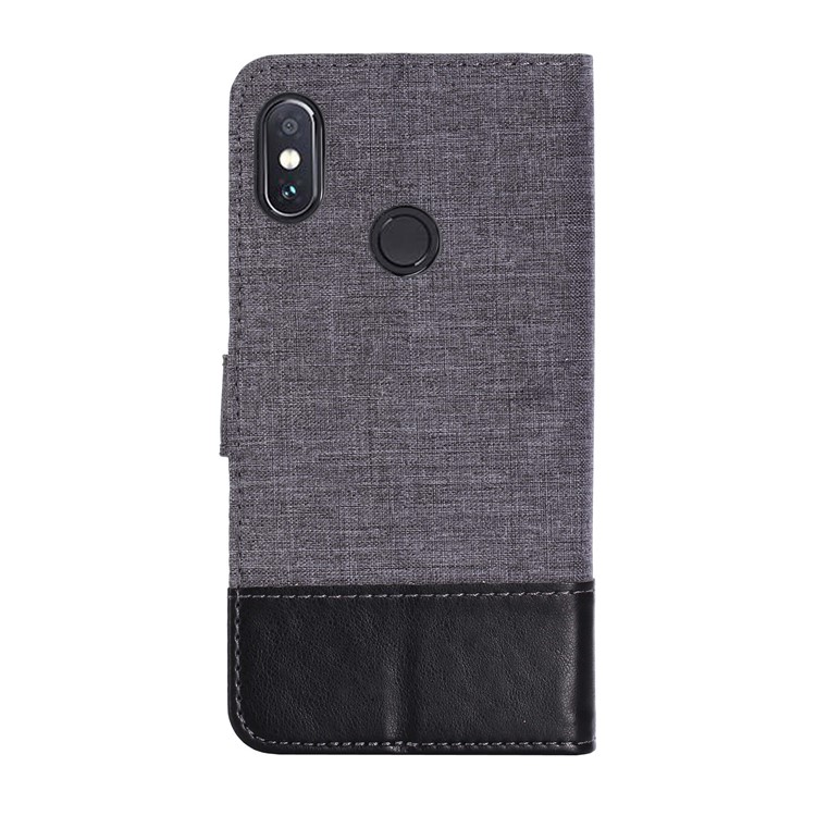 MUXMA PU Cuir Canvas Splicing Portefeuille Étui Pour Xiaomi Redmi Note 5 Pro (double Caméra) / Redmi Note 5 (chine) - le Noir