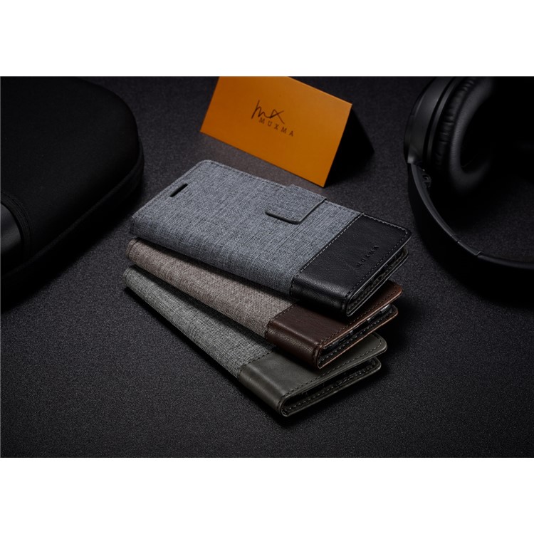 MUXMA PU Cuir Canvas Splicing Portefeuille Étui Pour Xiaomi Redmi Note 5 Pro (double Caméra) / Redmi Note 5 (chine) - le Noir