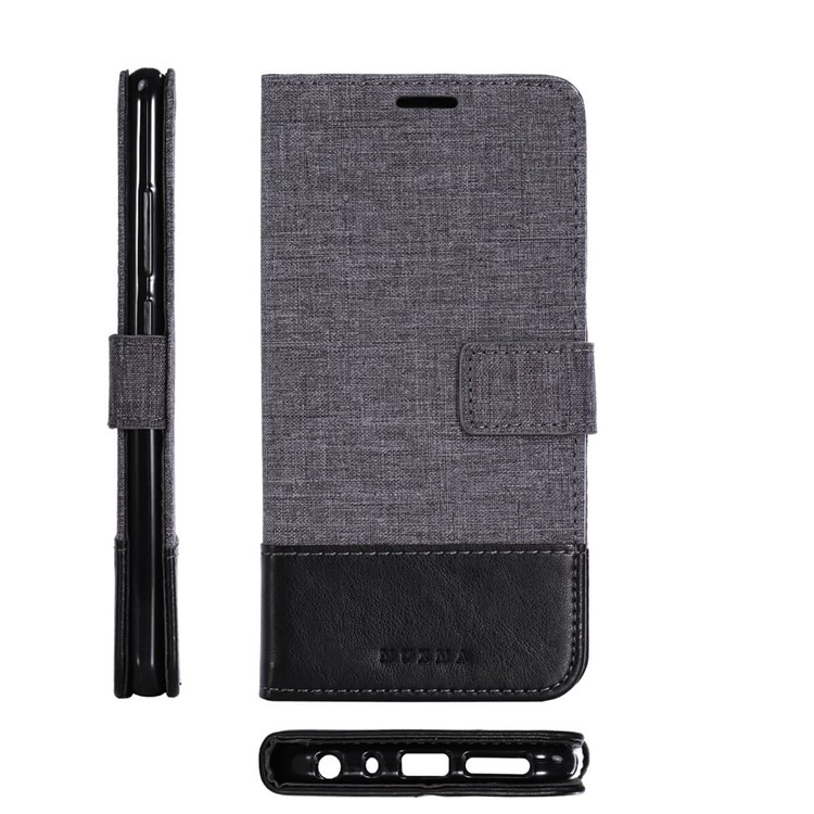 MUXMA PU Leather Canvas Splicing Wallet Stand Case for Xiaomi Redmi Note 5 Pro (Dual Camera) / Redmi Note 5 (China) - Black-2