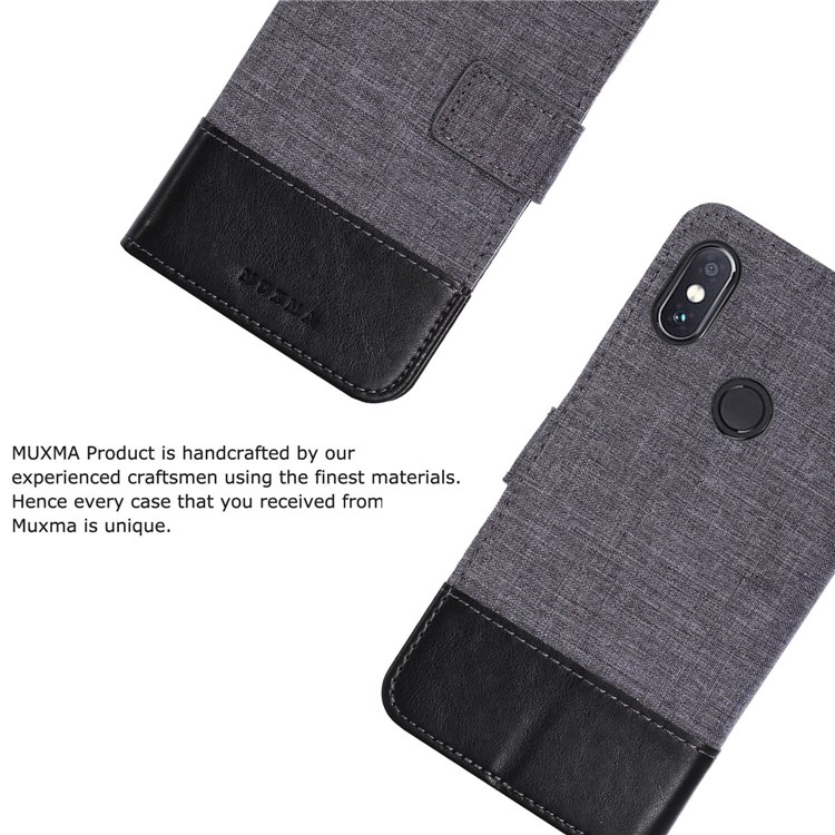 MUXMA PU Cuir Canvas Splicing Portefeuille Étui Pour Xiaomi Redmi Note 5 Pro (double Caméra) / Redmi Note 5 (chine) - le Noir