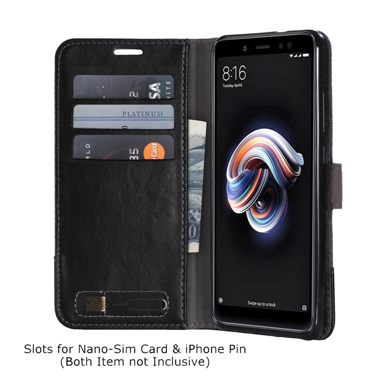 Muxma PU Lona de Cuero de Lienzo de Billetera de Billetera Para Xiaomi Redmi Note 5 Pro (cámara Dual) / Redmi Note 5 (China) - Negro