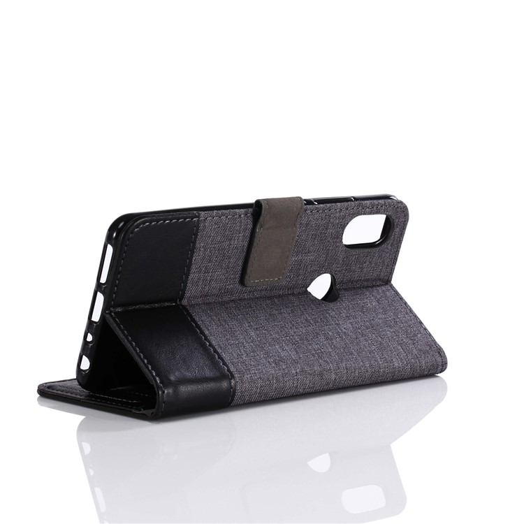 MUXMA PU Leather Canvas Splicing Wallet Stand Case for Xiaomi Redmi Note 5 Pro (Dual Camera) / Redmi Note 5 (China) - Black-9