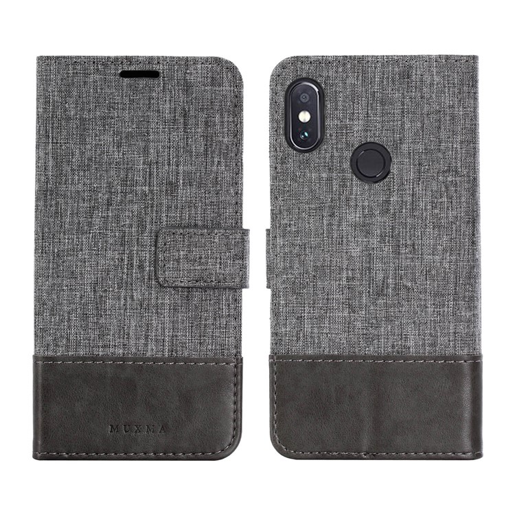 MUXMA PU Leather Canvas Splicing Wallet Stand Cover for Xiaomi Redmi Note 5 Pro (Dual Camera) / Redmi Note 5 (China) - Grey-1