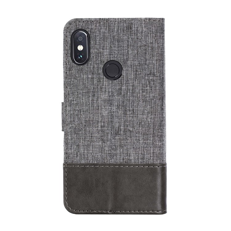 MUXMA PU Leather Canvas Splicing Wallet Stand Cover for Xiaomi Redmi Note 5 Pro (Dual Camera) / Redmi Note 5 (China) - Grey-10