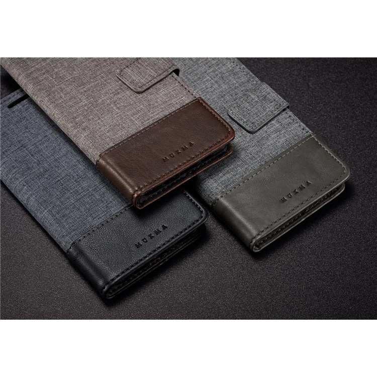 MUXMA PU Leather Canvas Splicing Wallet Stand Cover for Xiaomi Redmi Note 5 Pro (Dual Camera) / Redmi Note 5 (China) - Grey-18