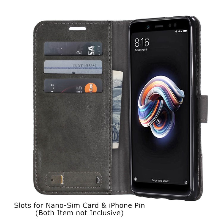 MUXMA PU Leather Canvas Splicing Wallet Stand Cover for Xiaomi Redmi Note 5 Pro (Dual Camera) / Redmi Note 5 (China) - Grey-6