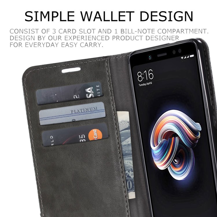 MUXMA PU Leather Canvas Splicing Wallet Stand Cover for Xiaomi Redmi Note 5 Pro (Dual Camera) / Redmi Note 5 (China) - Grey-7