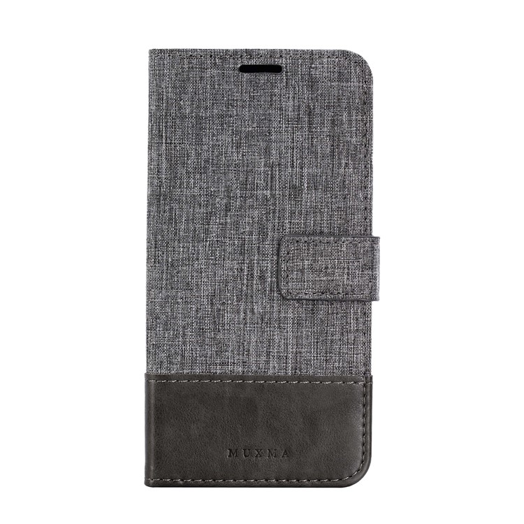 MUXMA PU Leather Canvas Splicing Wallet Stand Cover for Xiaomi Redmi Note 5 Pro (Dual Camera) / Redmi Note 5 (China) - Grey-9