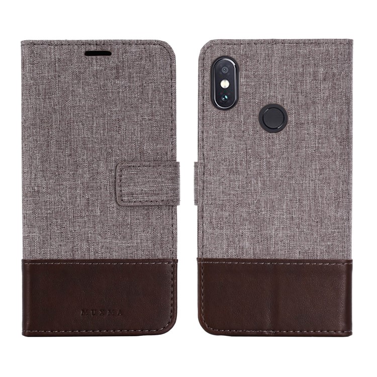 MUXMA PU Leather Canvas Splicing Wallet Stand Shell for Xiaomi Redmi Note 5 Pro (Dual Camera) / Redmi Note 5 (China) - Brown-1