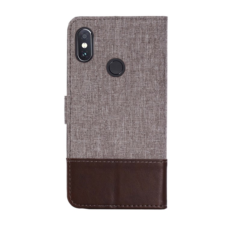 MUXMA PU Leather Canvas Splicing Wallet Stand Shell for Xiaomi Redmi Note 5 Pro (Dual Camera) / Redmi Note 5 (China) - Brown-10