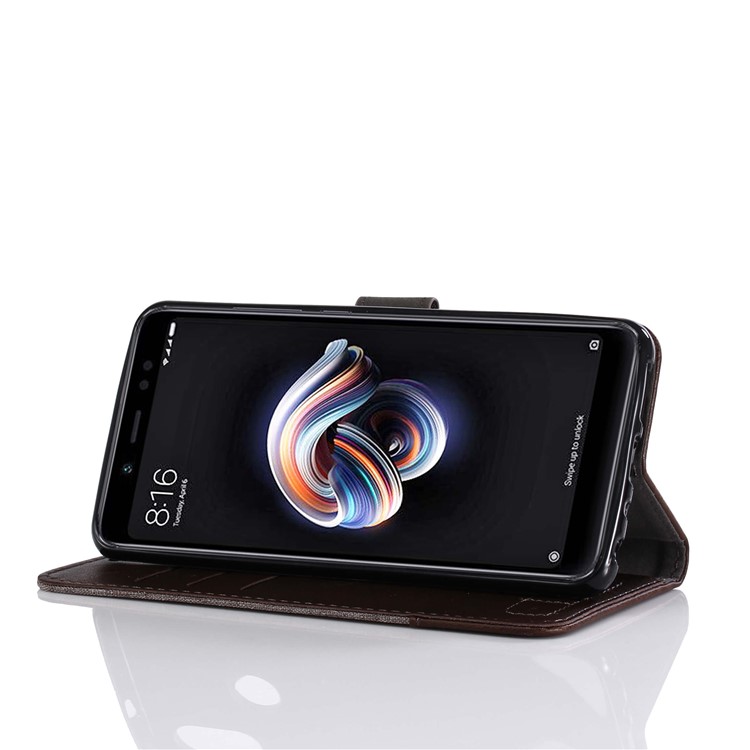 MUXMA PU Leather Canvas Splicing Wallet Stand Shell for Xiaomi Redmi Note 5 Pro (Dual Camera) / Redmi Note 5 (China) - Brown-13