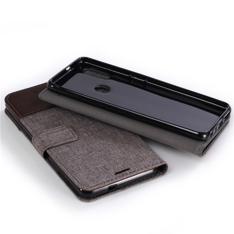 MUXMA PU Leather Canvas Splicing Wallet Stand Shell for Xiaomi Redmi Note 5 Pro (Dual Camera) / Redmi Note 5 (China) - Brown-15