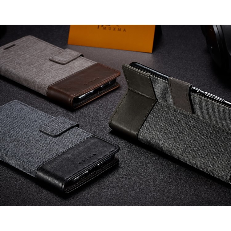 MUXMA PU Leather Canvas Splicing Wallet Stand Shell for Xiaomi Redmi Note 5 Pro (Dual Camera) / Redmi Note 5 (China) - Brown-19