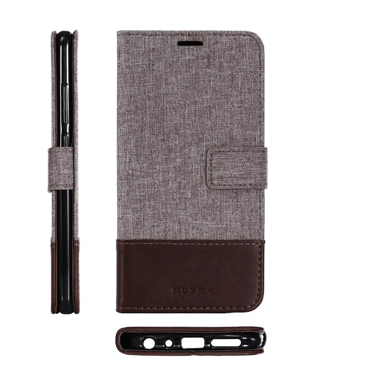 MUXMA PU Leather Canvas Splicing Wallet Stand Shell for Xiaomi Redmi Note 5 Pro (Dual Camera) / Redmi Note 5 (China) - Brown-2