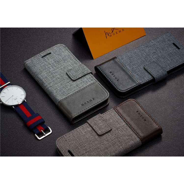 MUXMA PU Leather Canvas Splicing Wallet Stand Shell for Xiaomi Redmi Note 5 Pro (Dual Camera) / Redmi Note 5 (China) - Brown-21