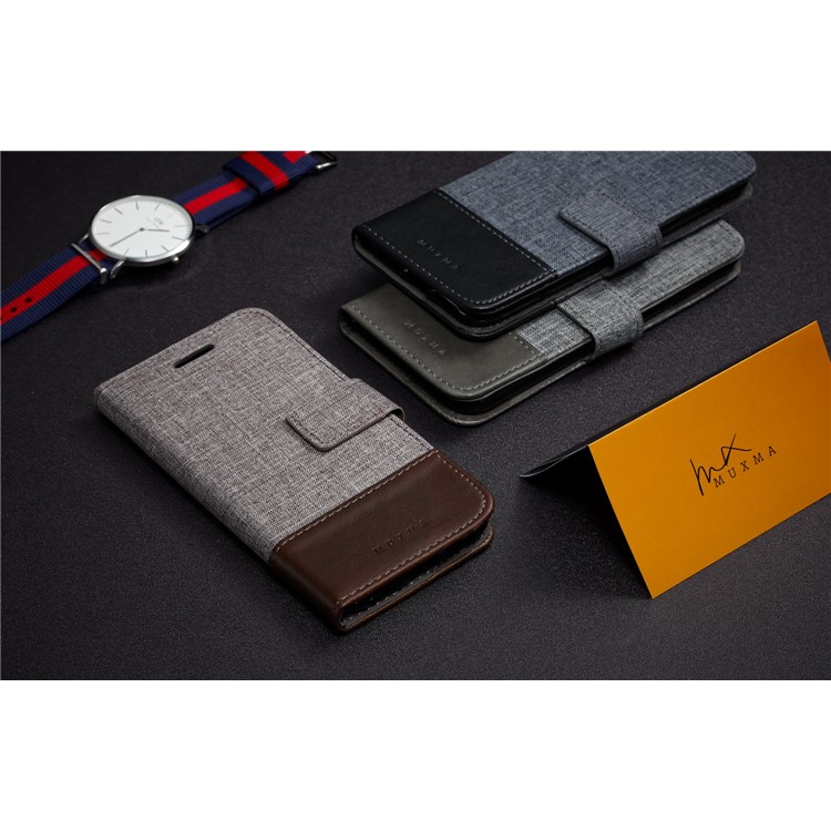 MUXMA PU Leather Canvas Splicing Wallet Stand Shell for Xiaomi Redmi Note 5 Pro (Dual Camera) / Redmi Note 5 (China) - Brown-22