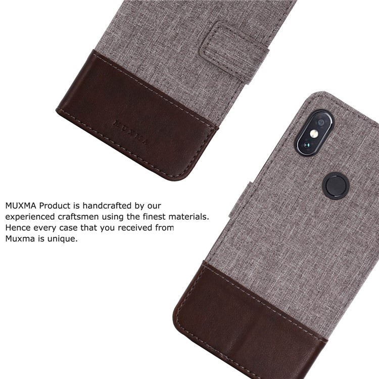 MUXMA PU Leather Canvas Splicing Wallet Stand Shell for Xiaomi Redmi Note 5 Pro (Dual Camera) / Redmi Note 5 (China) - Brown-4