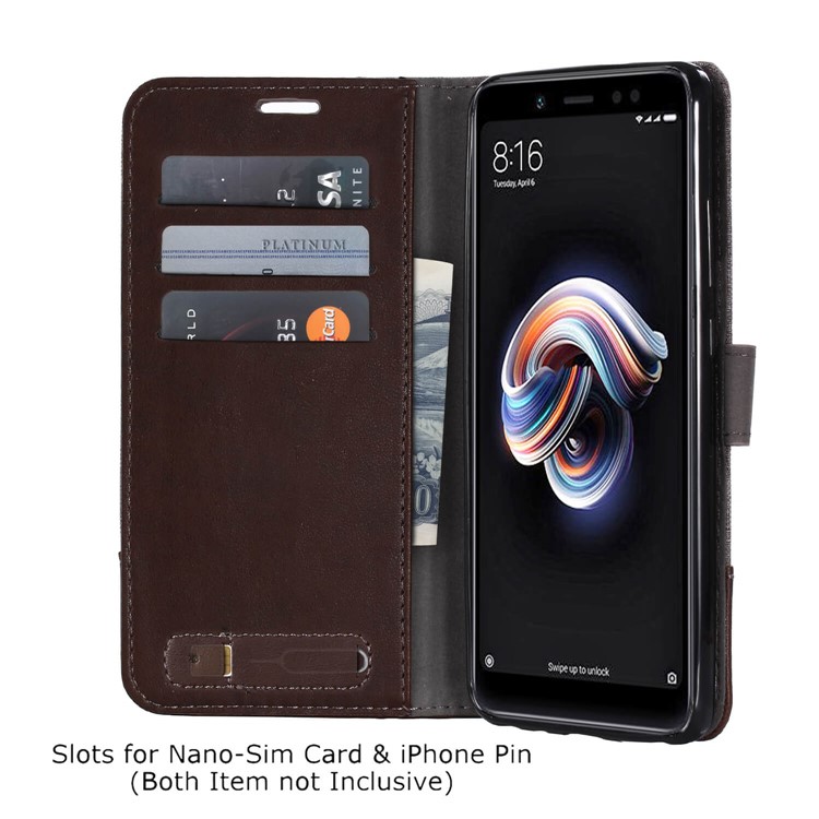 MUXMA PU Leather Canvas Splicing Wallet Stand Shell for Xiaomi Redmi Note 5 Pro (Dual Camera) / Redmi Note 5 (China) - Brown-6