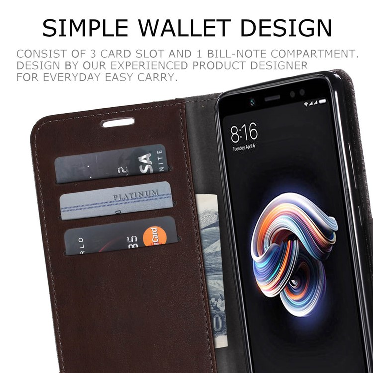 MUXMA PU Leather Canvas Splicing Wallet Stand Shell for Xiaomi Redmi Note 5 Pro (Dual Camera) / Redmi Note 5 (China) - Brown-7
