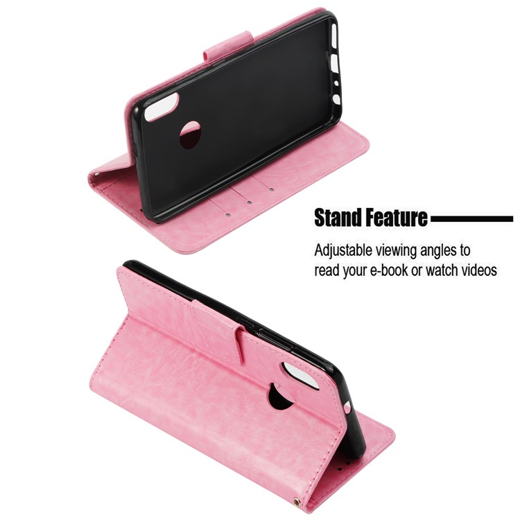 Vintage Oil Buffed Leather Stand Wallet Folio Phone Cover for Xiaomi Redmi Note 5 Pro (Dual Camera) / Redmi Note 5 (China) - Pink-3