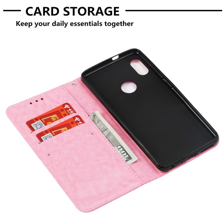 Vintage Oil Buffed Leather Stand Wallet Folio Phone Cover for Xiaomi Redmi Note 5 Pro (Dual Camera) / Redmi Note 5 (China) - Pink-5