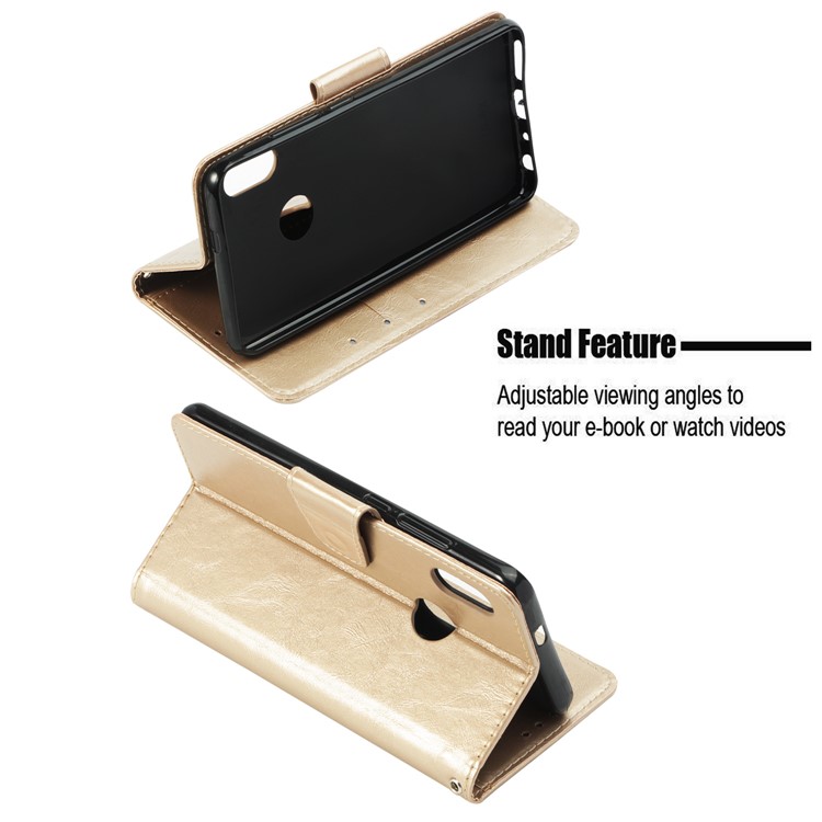 For Xiaomi Redmi Note 5 Pro (Dual Camera) / Redmi Note 5 (China) Vintage Oil Buffed Leather Stand Wallet Protective Folio Case - Gold-4
