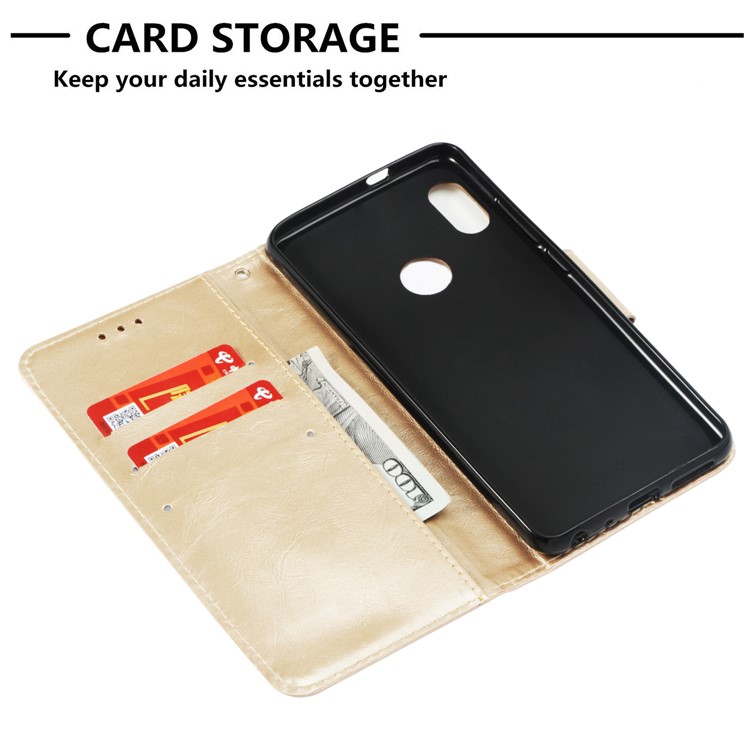 For Xiaomi Redmi Note 5 Pro (Dual Camera) / Redmi Note 5 (China) Vintage Oil Buffed Leather Stand Wallet Protective Folio Case - Gold-6