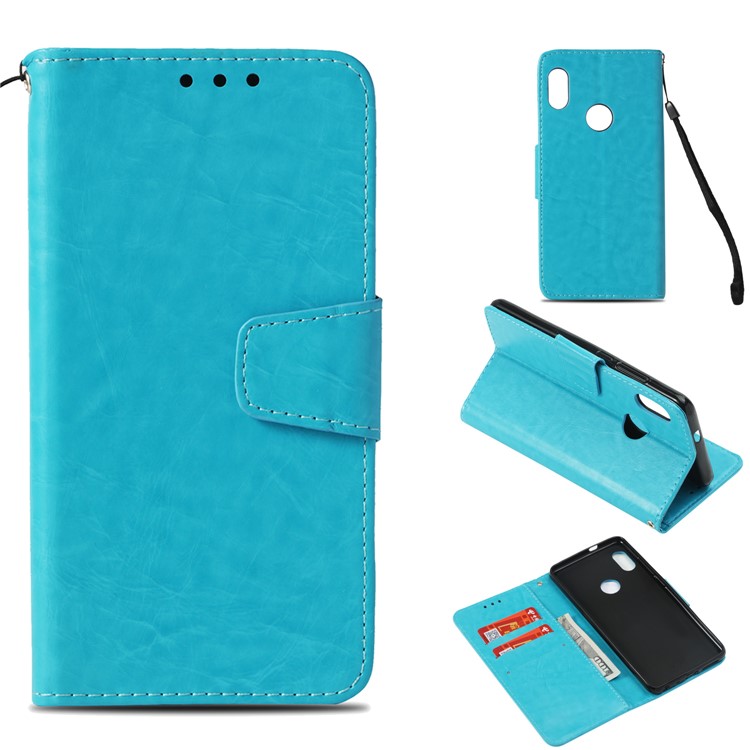 For Xiaomi Redmi Note 5 Pro (Dual Camera) / Redmi Note 5 (China) Vintage Oil Buffed Leather Stand Phone Accessory Case - Blue-1
