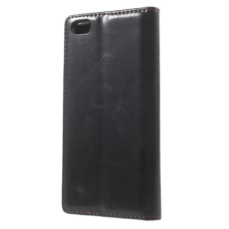 CASEME Oil Wax Crazy Horse Leather Wallet Case for Xiaomi Mi 5 - Black-2