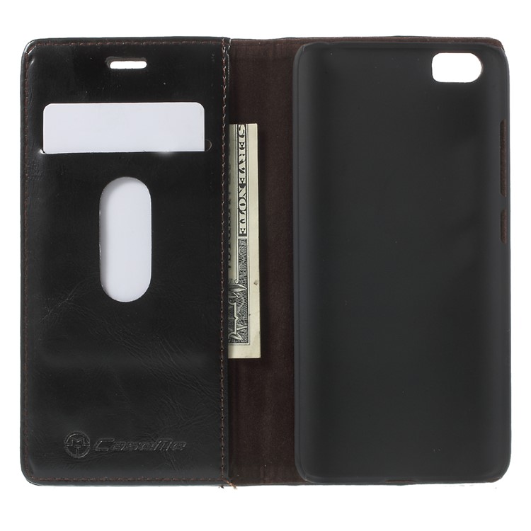 CASEME Oil Wax Crazy Horse Leather Wallet Case for Xiaomi Mi 5 - Black-5