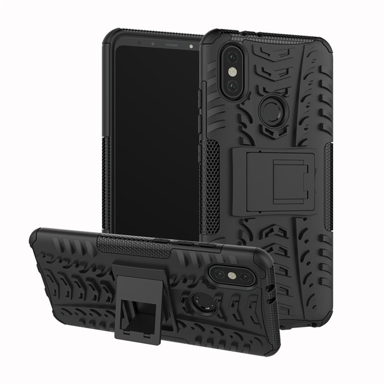 Tire Pattern Kickstand PC + TPU Hybrid Cover for Xiaomi Mi A2 / Mi 6X - All Black-1