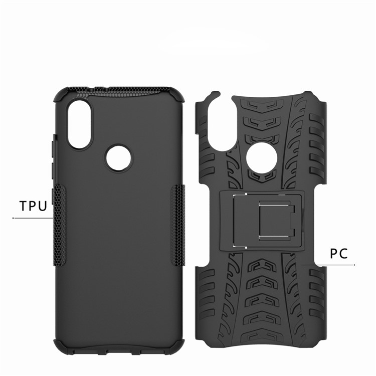 Tire Pattern Kickstand PC + TPU Hybrid Cover for Xiaomi Mi A2 / Mi 6X - All Black-10
