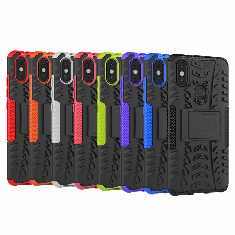 Tire Pattern Kickstand PC + TPU Hybrid Cover for Xiaomi Mi A2 / Mi 6X - All Black-11