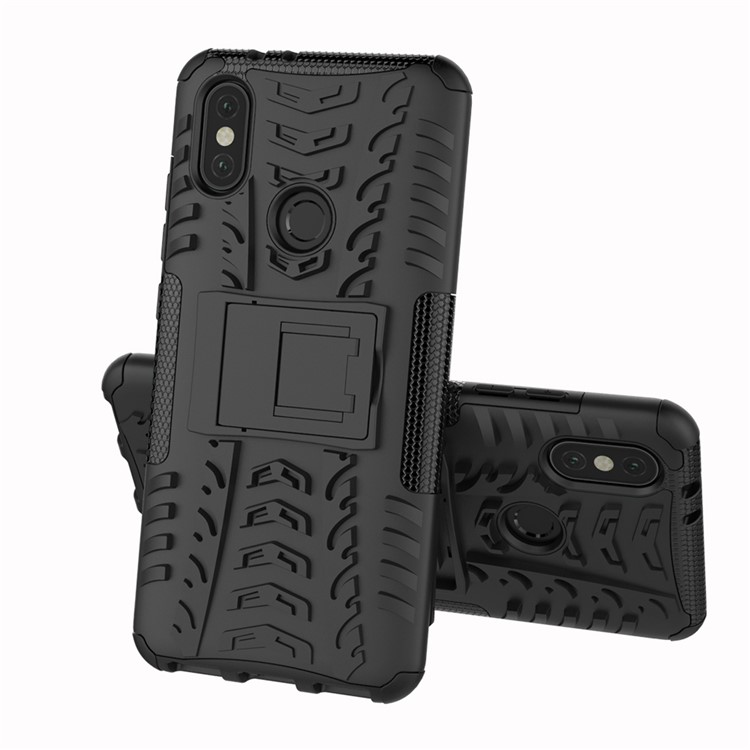 Tire Pattern Kickstand PC + TPU Hybrid Cover for Xiaomi Mi A2 / Mi 6X - All Black-2