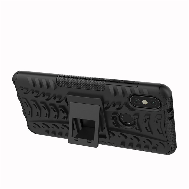 Tire Pattern Kickstand PC + TPU Hybrid Cover for Xiaomi Mi A2 / Mi 6X - All Black-3