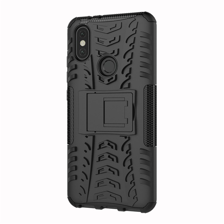 Tire Pattern Kickstand PC + TPU Hybrid Cover for Xiaomi Mi A2 / Mi 6X - All Black-4
