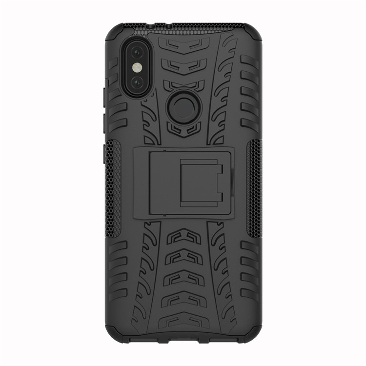 Tire Pattern Kickstand PC + TPU Hybrid Cover for Xiaomi Mi A2 / Mi 6X - All Black-6